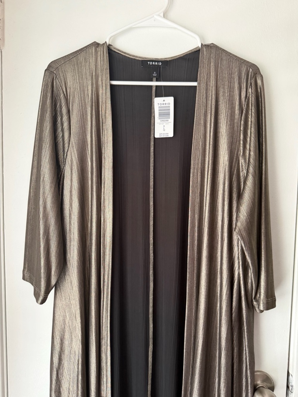 torrid Metallic Bronze Open-Front Duster with Black Lining